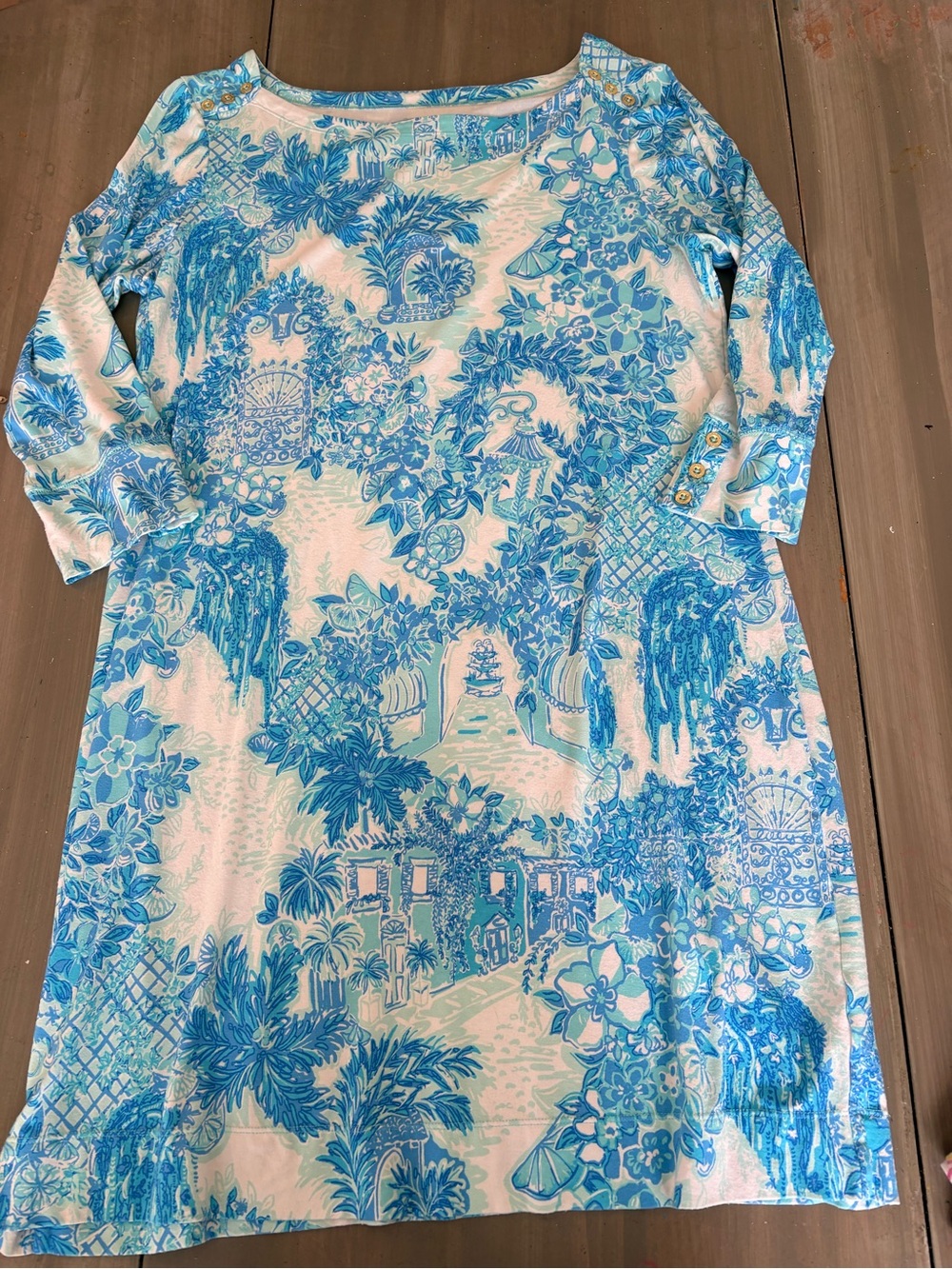 Lilly Pulitzer blue & White Floral Print Shift Dress